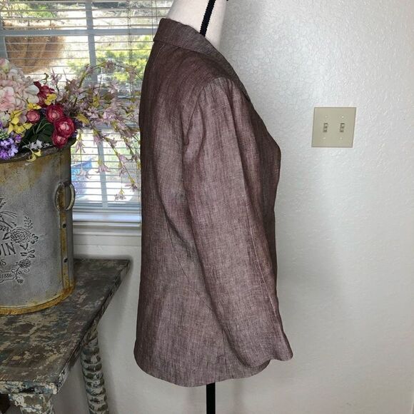 Lafayette 148 Tweedy Brown Linen Three Quarter Sleeve Jacket Career - Picture 4 of 14